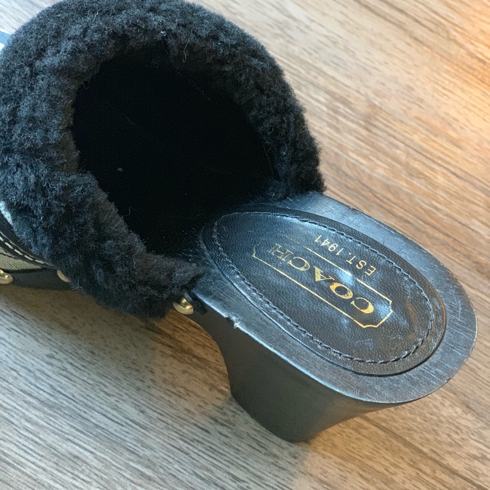 Coach Black & Grey Logo Ivanka Faux Fur Clogs - Picture 8 of 8